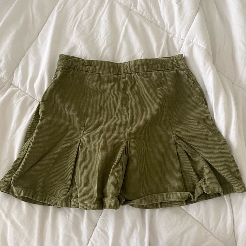 urban outfitters green corduroy pleated mini skirt